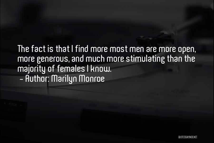 Marilyn Monroe Quotes: The Fact Is That I Find More Most Men Are More Open, More Generous, And Much More Stimulating Than The