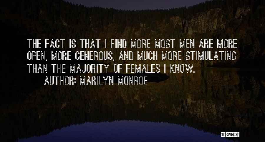 Marilyn Monroe Quotes: The Fact Is That I Find More Most Men Are More Open, More Generous, And Much More Stimulating Than The