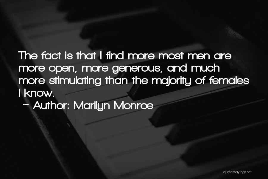 Marilyn Monroe Quotes: The Fact Is That I Find More Most Men Are More Open, More Generous, And Much More Stimulating Than The