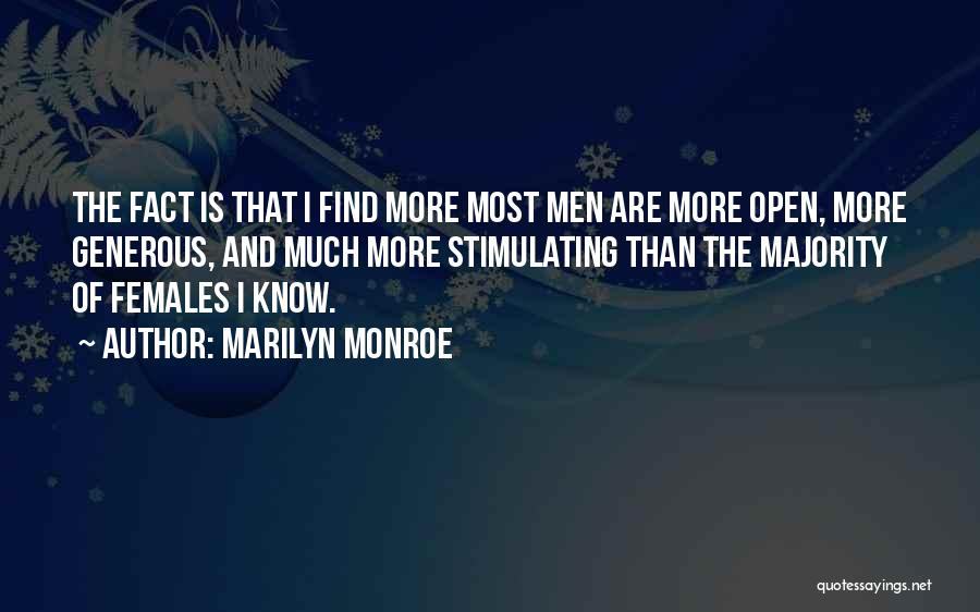 Marilyn Monroe Quotes: The Fact Is That I Find More Most Men Are More Open, More Generous, And Much More Stimulating Than The