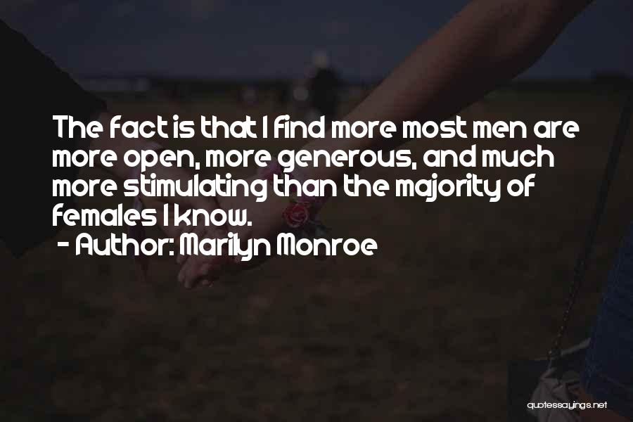 Marilyn Monroe Quotes: The Fact Is That I Find More Most Men Are More Open, More Generous, And Much More Stimulating Than The