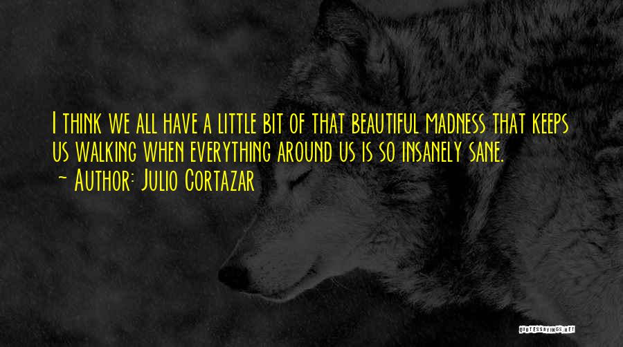 Julio Cortazar Quotes: I Think We All Have A Little Bit Of That Beautiful Madness That Keeps Us Walking When Everything Around Us