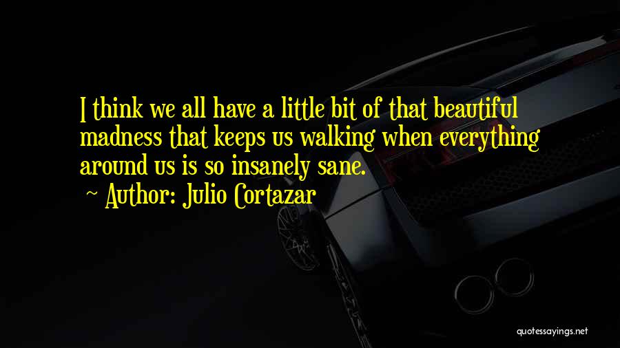 Julio Cortazar Quotes: I Think We All Have A Little Bit Of That Beautiful Madness That Keeps Us Walking When Everything Around Us