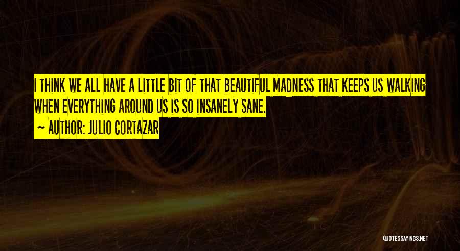 Julio Cortazar Quotes: I Think We All Have A Little Bit Of That Beautiful Madness That Keeps Us Walking When Everything Around Us