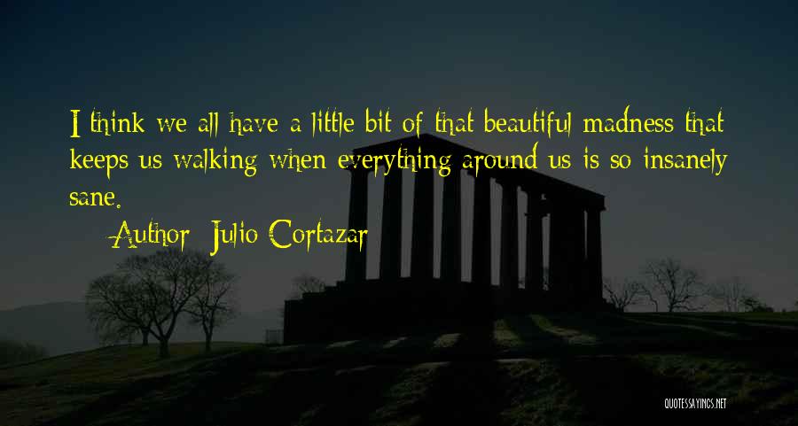 Julio Cortazar Quotes: I Think We All Have A Little Bit Of That Beautiful Madness That Keeps Us Walking When Everything Around Us