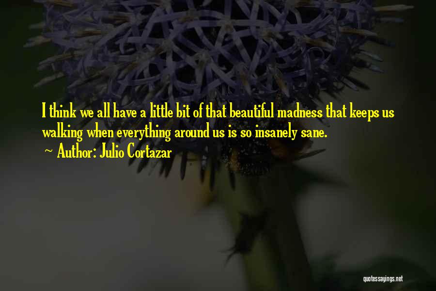 Julio Cortazar Quotes: I Think We All Have A Little Bit Of That Beautiful Madness That Keeps Us Walking When Everything Around Us