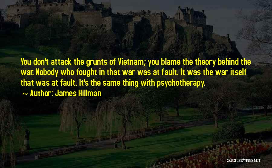 James Hillman Quotes: You Don't Attack The Grunts Of Vietnam; You Blame The Theory Behind The War. Nobody Who Fought In That War