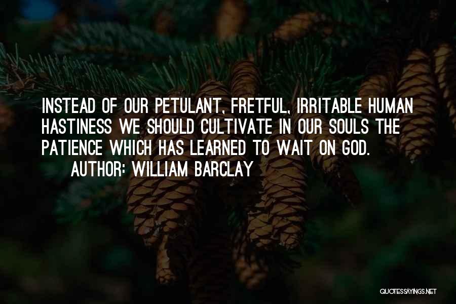 William Barclay Quotes: Instead Of Our Petulant, Fretful, Irritable Human Hastiness We Should Cultivate In Our Souls The Patience Which Has Learned To