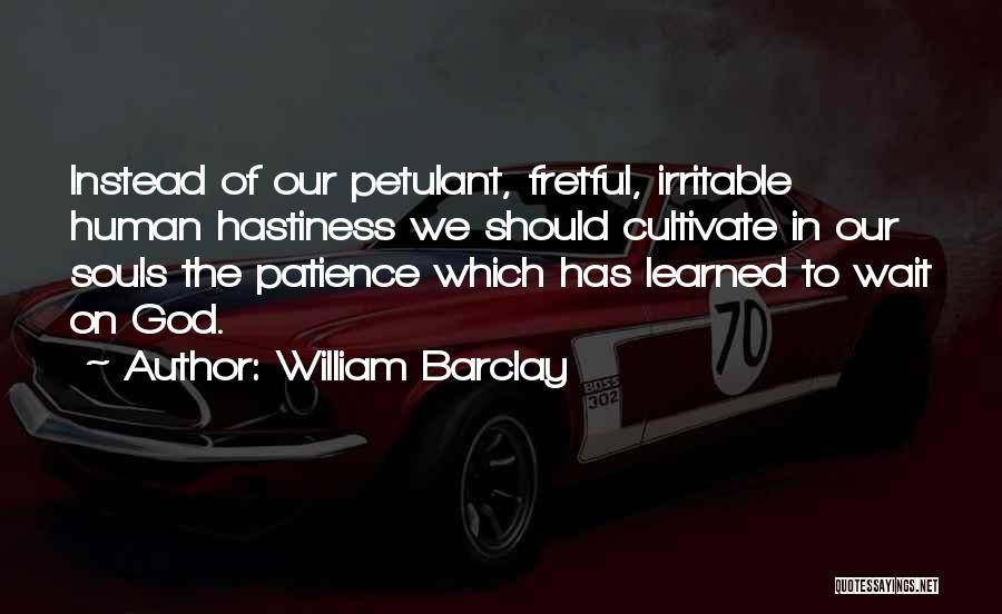 William Barclay Quotes: Instead Of Our Petulant, Fretful, Irritable Human Hastiness We Should Cultivate In Our Souls The Patience Which Has Learned To