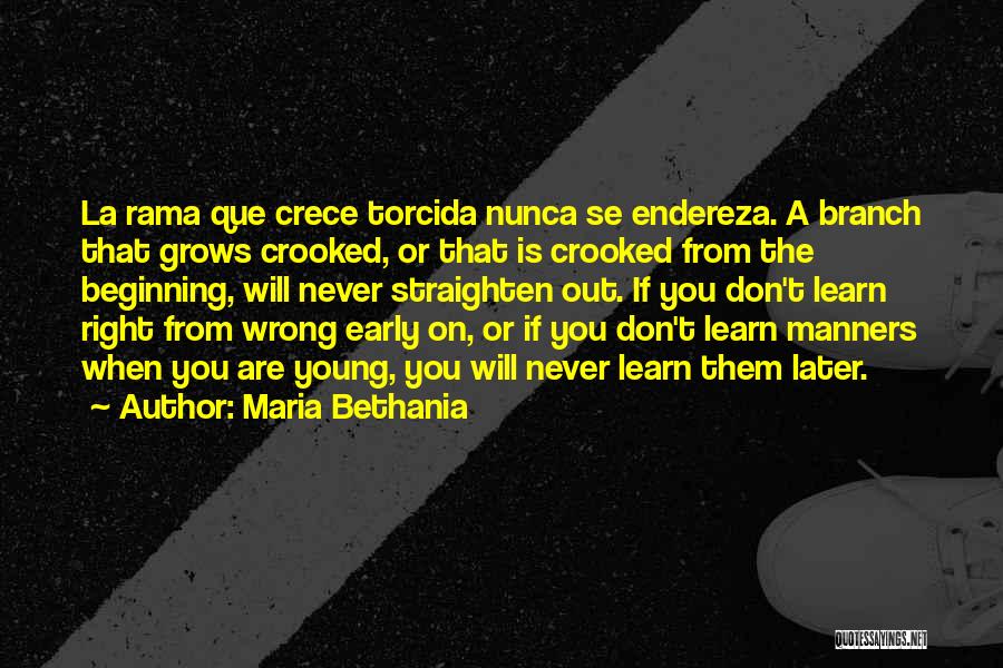 Maria Bethania Quotes: La Rama Que Crece Torcida Nunca Se Endereza. A Branch That Grows Crooked, Or That Is Crooked From The Beginning,