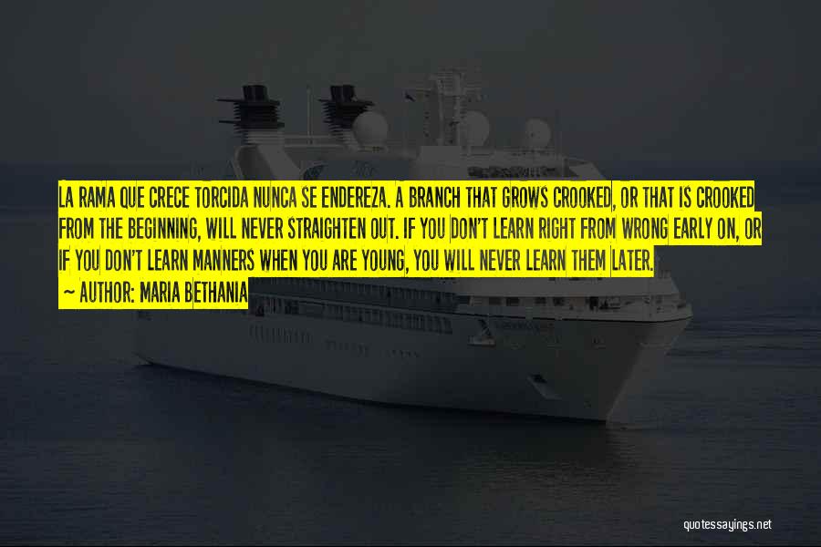 Maria Bethania Quotes: La Rama Que Crece Torcida Nunca Se Endereza. A Branch That Grows Crooked, Or That Is Crooked From The Beginning,