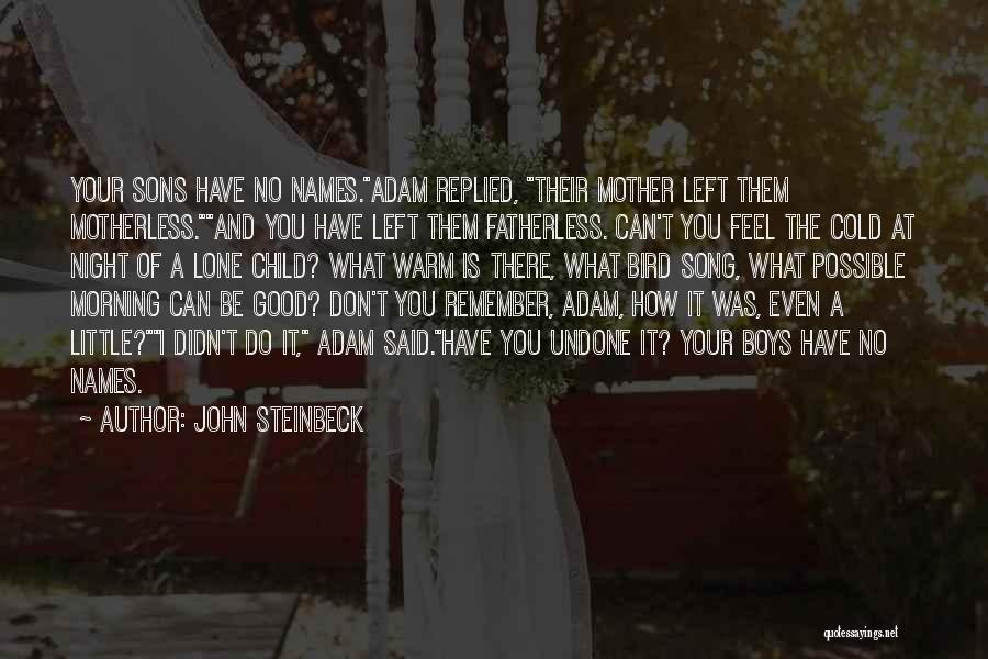 John Steinbeck Quotes: Your Sons Have No Names.adam Replied, Their Mother Left Them Motherless.and You Have Left Them Fatherless. Can't You Feel The