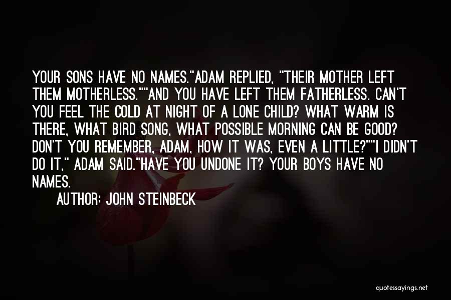 John Steinbeck Quotes: Your Sons Have No Names.adam Replied, Their Mother Left Them Motherless.and You Have Left Them Fatherless. Can't You Feel The