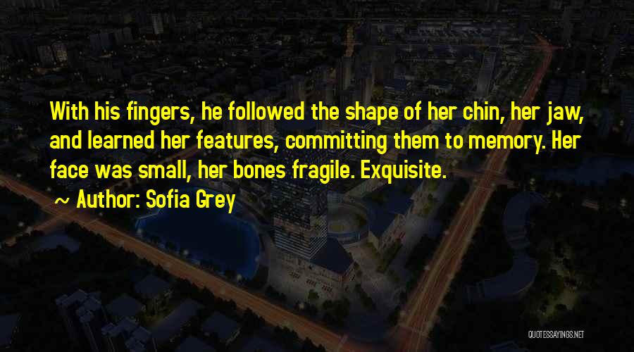 Sofia Grey Quotes: With His Fingers, He Followed The Shape Of Her Chin, Her Jaw, And Learned Her Features, Committing Them To Memory.