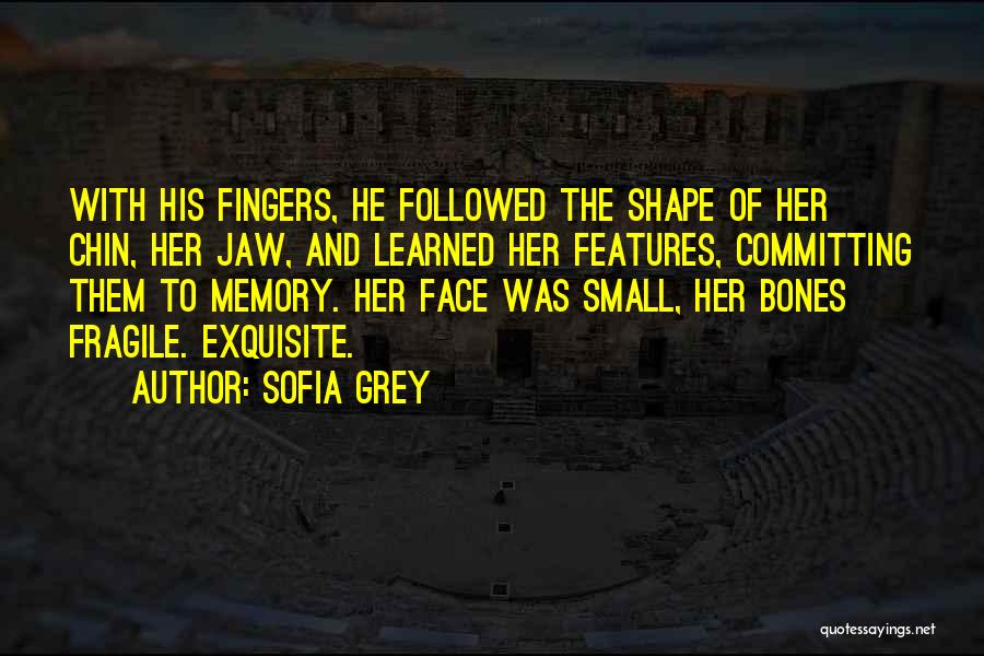 Sofia Grey Quotes: With His Fingers, He Followed The Shape Of Her Chin, Her Jaw, And Learned Her Features, Committing Them To Memory.