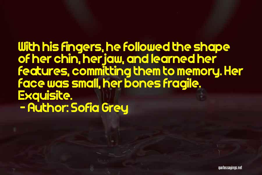 Sofia Grey Quotes: With His Fingers, He Followed The Shape Of Her Chin, Her Jaw, And Learned Her Features, Committing Them To Memory.