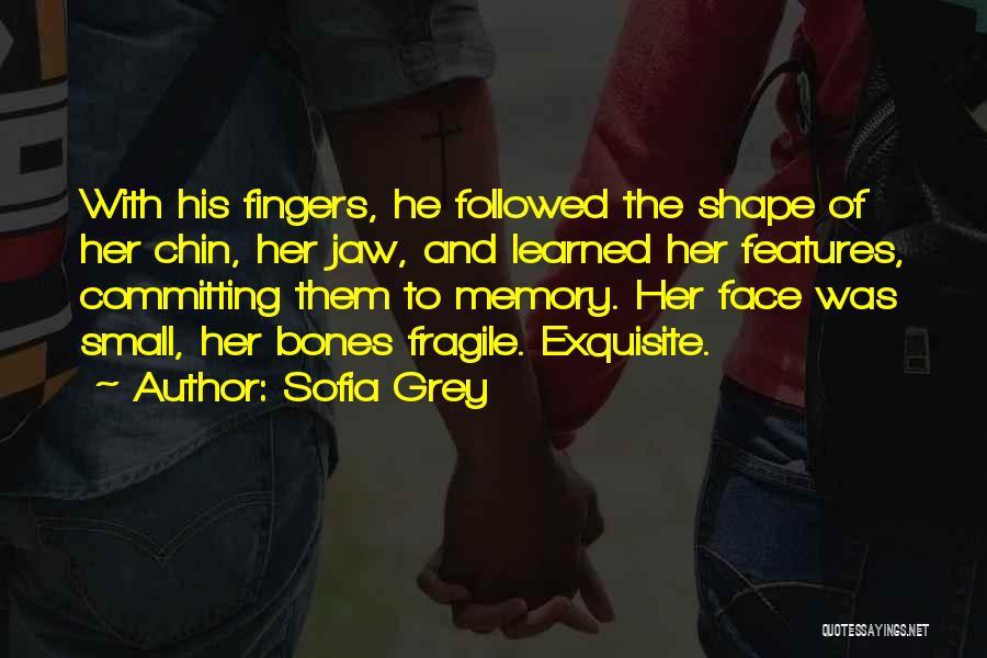 Sofia Grey Quotes: With His Fingers, He Followed The Shape Of Her Chin, Her Jaw, And Learned Her Features, Committing Them To Memory.