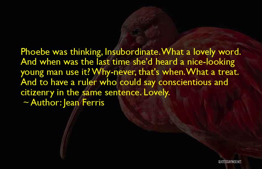 Jean Ferris Quotes: Phoebe Was Thinking, Insubordinate. What A Lovely Word. And When Was The Last Time She'd Heard A Nice-looking Young Man