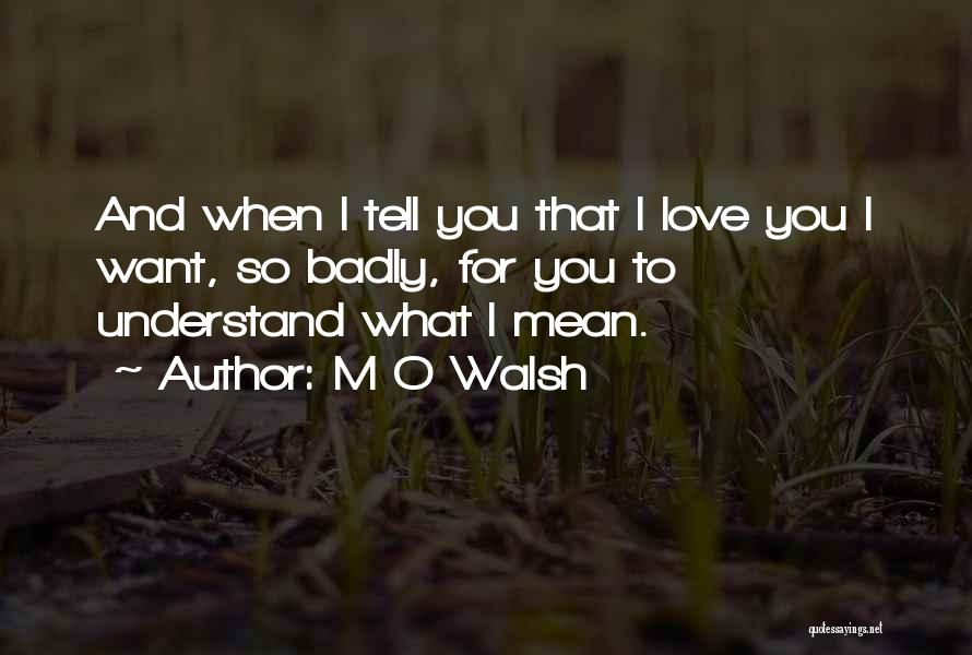 M O Walsh Quotes: And When I Tell You That I Love You I Want, So Badly, For You To Understand What I Mean.