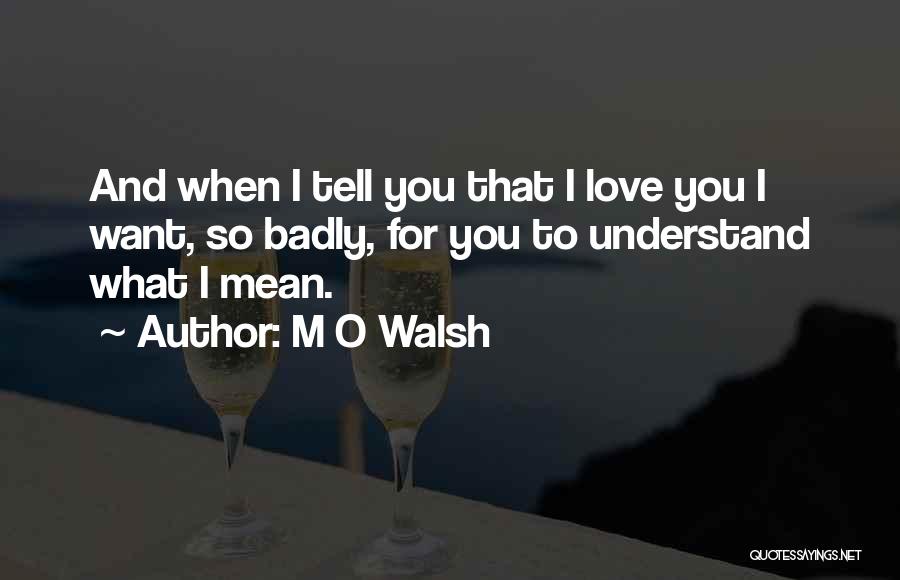 M O Walsh Quotes: And When I Tell You That I Love You I Want, So Badly, For You To Understand What I Mean.