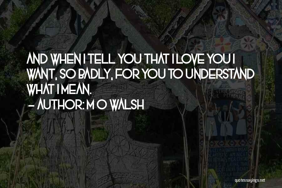 M O Walsh Quotes: And When I Tell You That I Love You I Want, So Badly, For You To Understand What I Mean.
