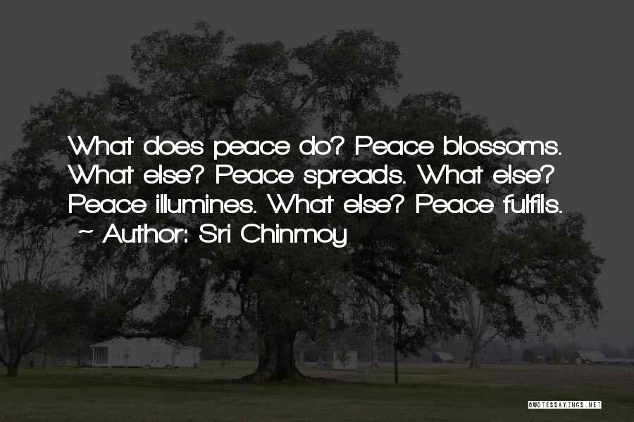 Sri Chinmoy Quotes: What Does Peace Do? Peace Blossoms. What Else? Peace Spreads. What Else? Peace Illumines. What Else? Peace Fulfils.