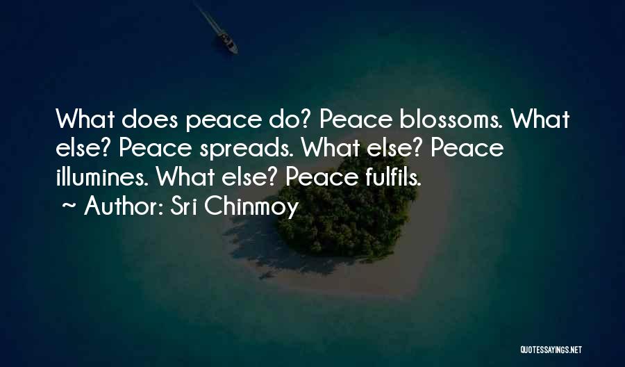 Sri Chinmoy Quotes: What Does Peace Do? Peace Blossoms. What Else? Peace Spreads. What Else? Peace Illumines. What Else? Peace Fulfils.