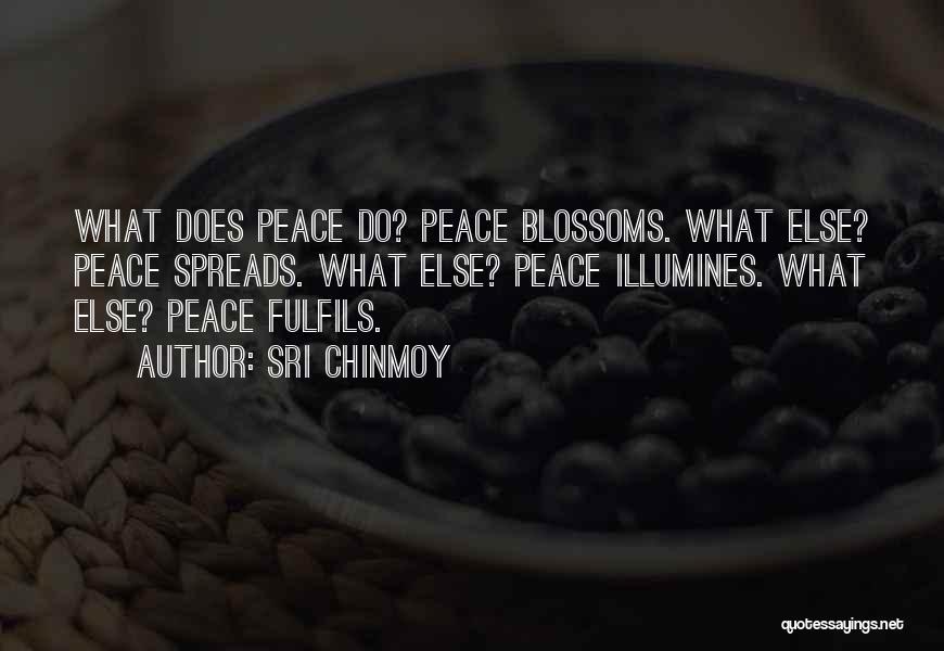 Sri Chinmoy Quotes: What Does Peace Do? Peace Blossoms. What Else? Peace Spreads. What Else? Peace Illumines. What Else? Peace Fulfils.