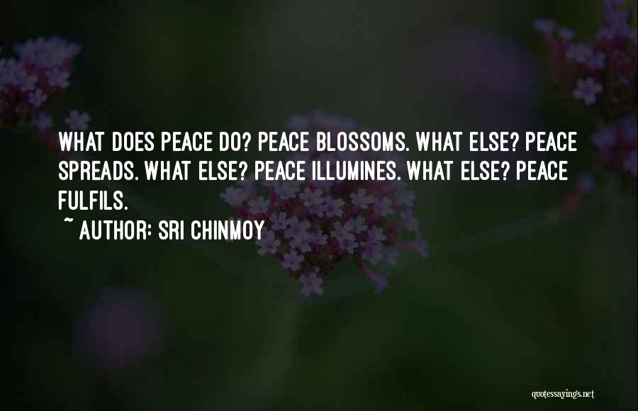 Sri Chinmoy Quotes: What Does Peace Do? Peace Blossoms. What Else? Peace Spreads. What Else? Peace Illumines. What Else? Peace Fulfils.