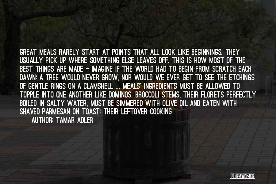 Tamar Adler Quotes: Great Meals Rarely Start At Points That All Look Like Beginnings. They Usually Pick Up Where Something Else Leaves Off.