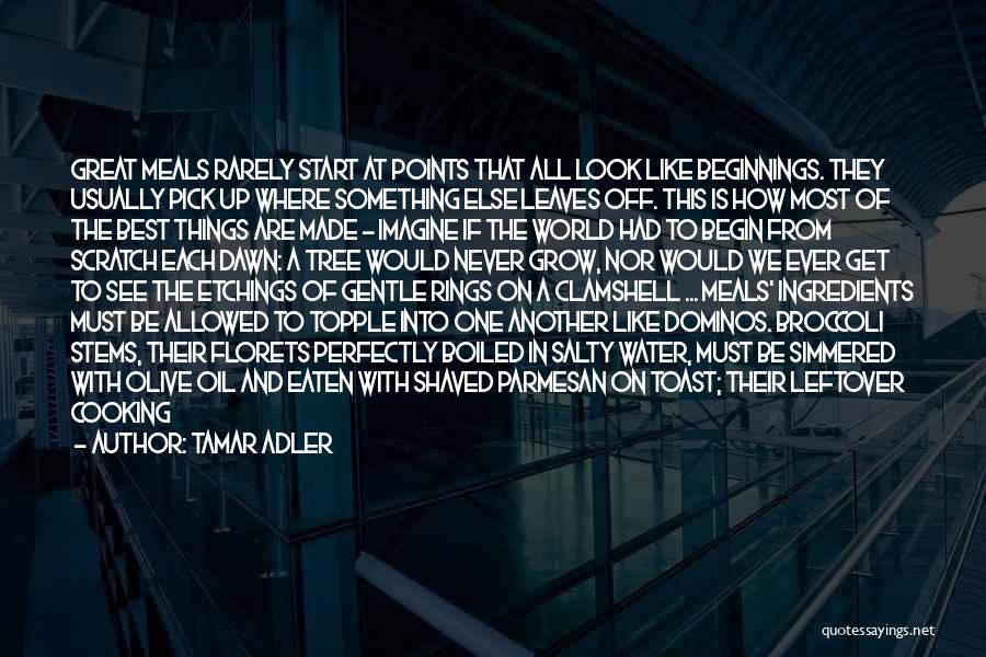 Tamar Adler Quotes: Great Meals Rarely Start At Points That All Look Like Beginnings. They Usually Pick Up Where Something Else Leaves Off.