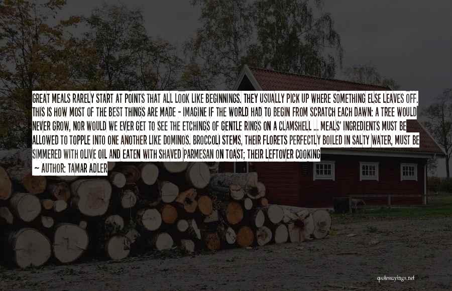Tamar Adler Quotes: Great Meals Rarely Start At Points That All Look Like Beginnings. They Usually Pick Up Where Something Else Leaves Off.