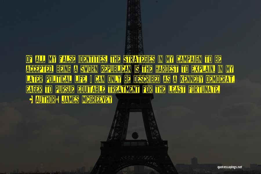 James McGreevey Quotes: Of All My False Identities, The Strategies In My Campaign To Be Accepted, Being A Sworn Republican Is The Hardest