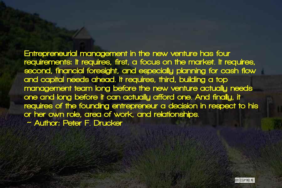 Peter F. Drucker Quotes: Entrepreneurial Management In The New Venture Has Four Requirements: It Requires, First, A Focus On The Market. It Requires, Second,