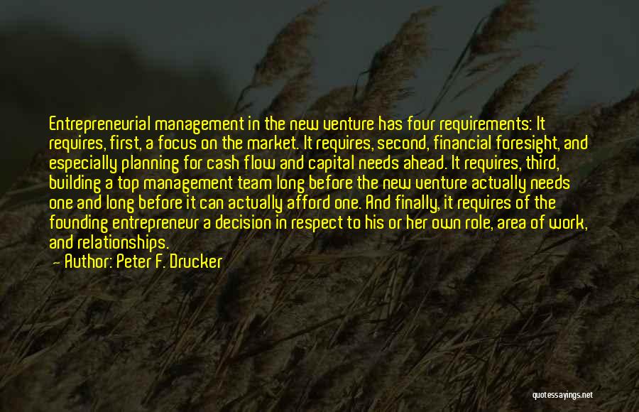 Peter F. Drucker Quotes: Entrepreneurial Management In The New Venture Has Four Requirements: It Requires, First, A Focus On The Market. It Requires, Second,