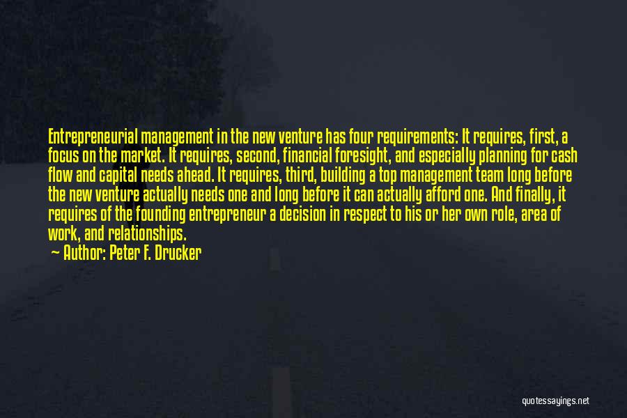 Peter F. Drucker Quotes: Entrepreneurial Management In The New Venture Has Four Requirements: It Requires, First, A Focus On The Market. It Requires, Second,