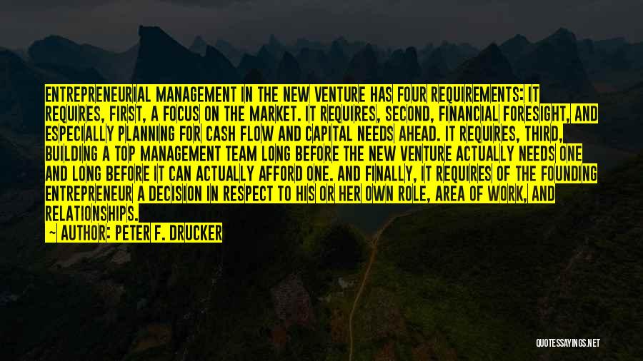 Peter F. Drucker Quotes: Entrepreneurial Management In The New Venture Has Four Requirements: It Requires, First, A Focus On The Market. It Requires, Second,