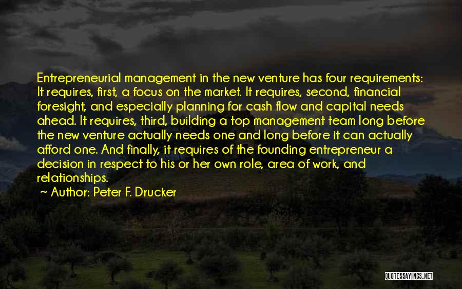 Peter F. Drucker Quotes: Entrepreneurial Management In The New Venture Has Four Requirements: It Requires, First, A Focus On The Market. It Requires, Second,
