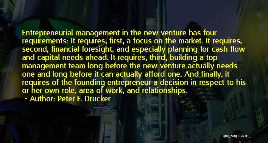 Peter F. Drucker Quotes: Entrepreneurial Management In The New Venture Has Four Requirements: It Requires, First, A Focus On The Market. It Requires, Second,