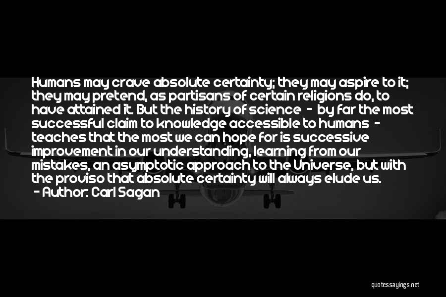 Carl Sagan Quotes: Humans May Crave Absolute Certainty; They May Aspire To It; They May Pretend, As Partisans Of Certain Religions Do, To