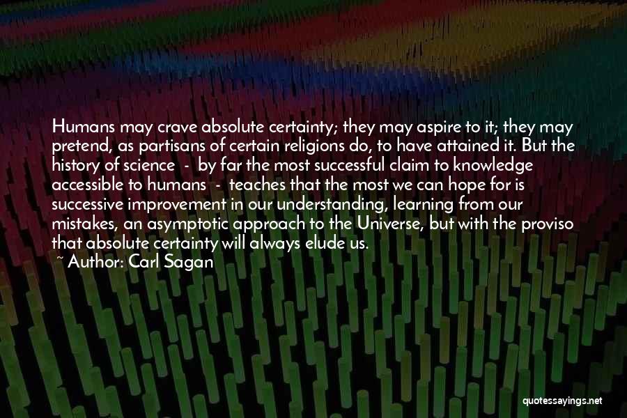 Carl Sagan Quotes: Humans May Crave Absolute Certainty; They May Aspire To It; They May Pretend, As Partisans Of Certain Religions Do, To