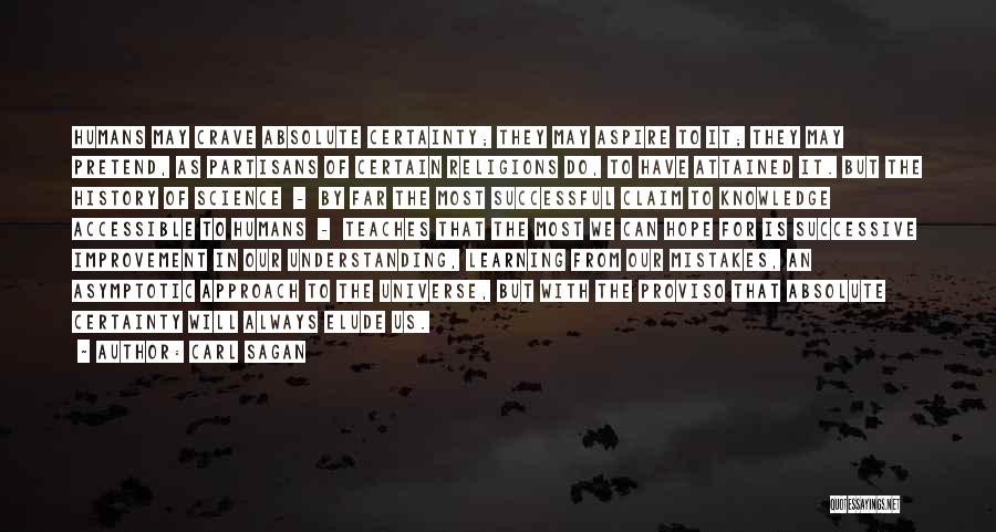 Carl Sagan Quotes: Humans May Crave Absolute Certainty; They May Aspire To It; They May Pretend, As Partisans Of Certain Religions Do, To