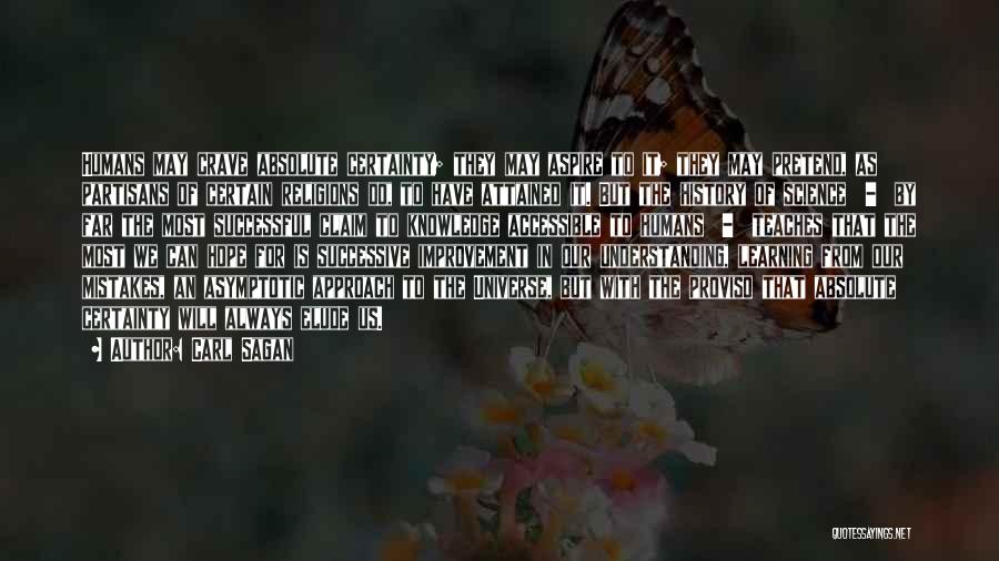 Carl Sagan Quotes: Humans May Crave Absolute Certainty; They May Aspire To It; They May Pretend, As Partisans Of Certain Religions Do, To