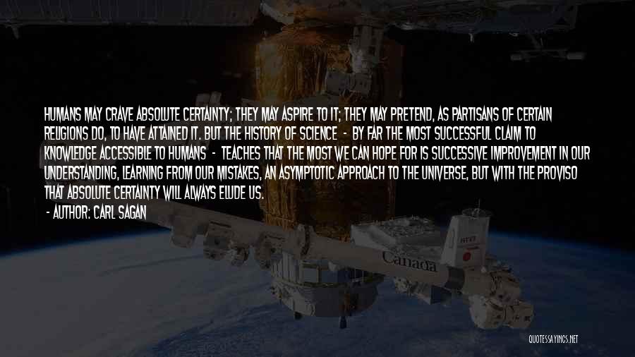 Carl Sagan Quotes: Humans May Crave Absolute Certainty; They May Aspire To It; They May Pretend, As Partisans Of Certain Religions Do, To