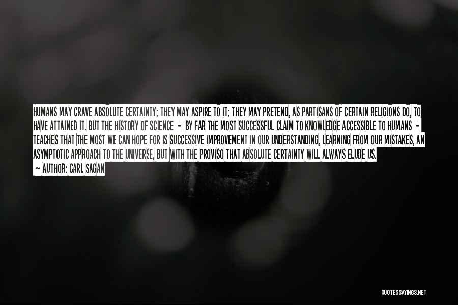 Carl Sagan Quotes: Humans May Crave Absolute Certainty; They May Aspire To It; They May Pretend, As Partisans Of Certain Religions Do, To