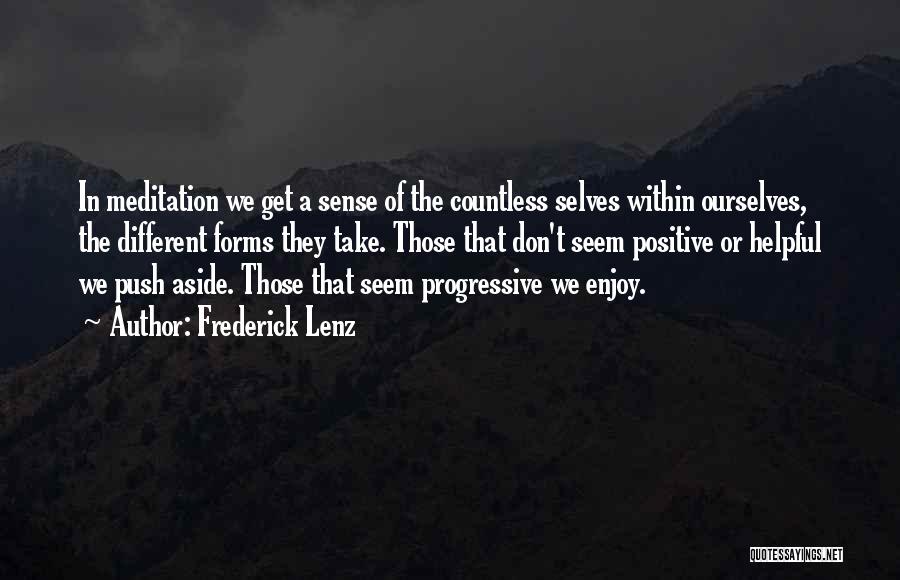 Frederick Lenz Quotes: In Meditation We Get A Sense Of The Countless Selves Within Ourselves, The Different Forms They Take. Those That Don't