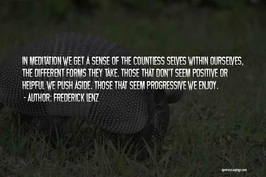 Frederick Lenz Quotes: In Meditation We Get A Sense Of The Countless Selves Within Ourselves, The Different Forms They Take. Those That Don't