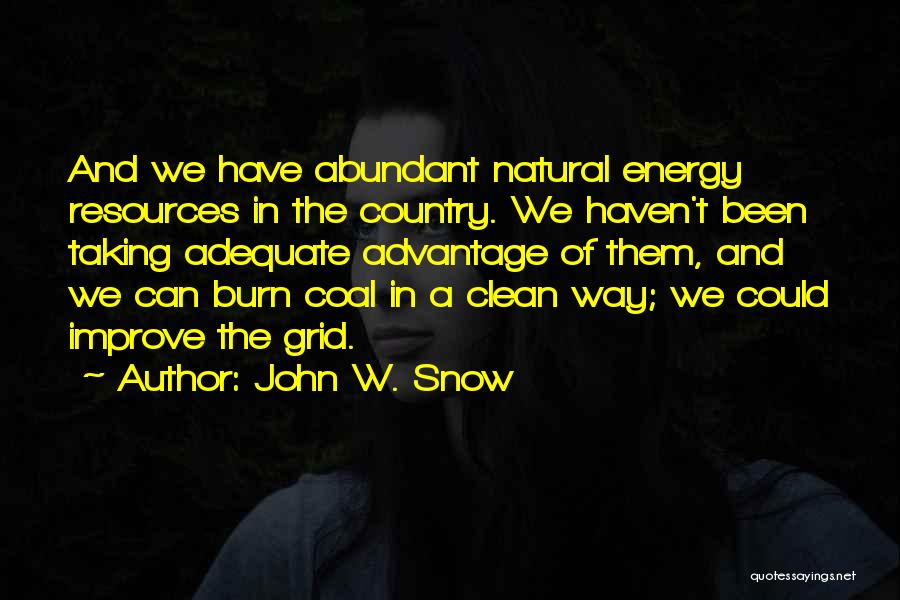 John W. Snow Quotes: And We Have Abundant Natural Energy Resources In The Country. We Haven't Been Taking Adequate Advantage Of Them, And We