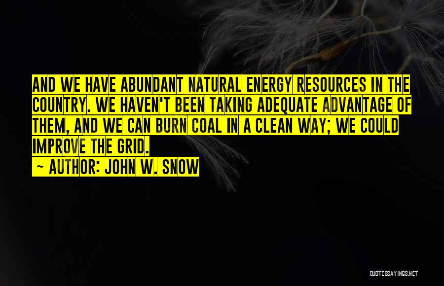 John W. Snow Quotes: And We Have Abundant Natural Energy Resources In The Country. We Haven't Been Taking Adequate Advantage Of Them, And We