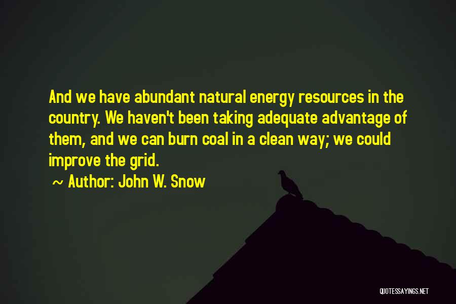 John W. Snow Quotes: And We Have Abundant Natural Energy Resources In The Country. We Haven't Been Taking Adequate Advantage Of Them, And We